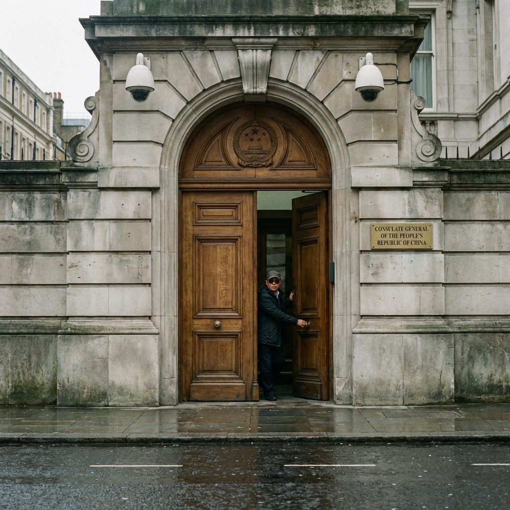Ching photographed entering the Chinese consulate