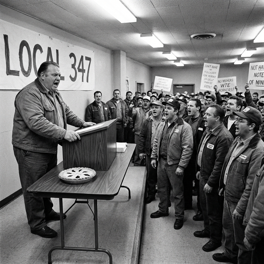 Dawson announces the 'Sweet Pie Tax' at Local 347 meeting