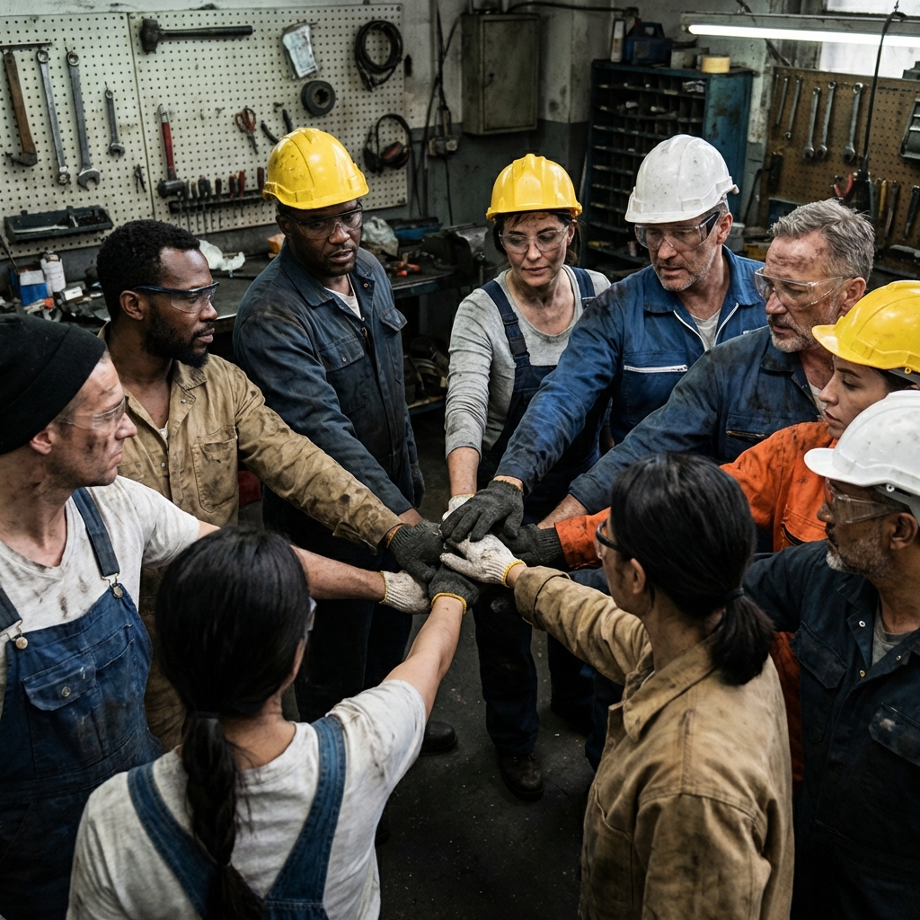 Team unity: hands in before a grueling practice session