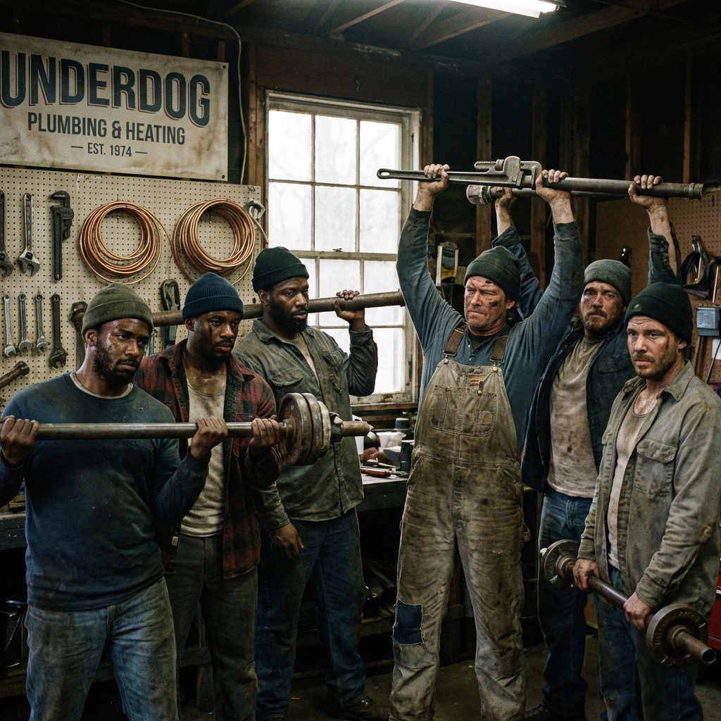 The ragtag crew trains with limited equipment at Tucker's workshop