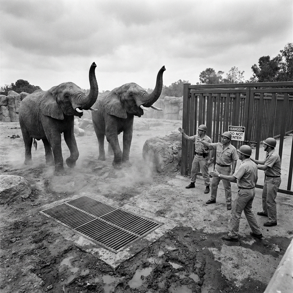 The agitated elephants moments before the stampede