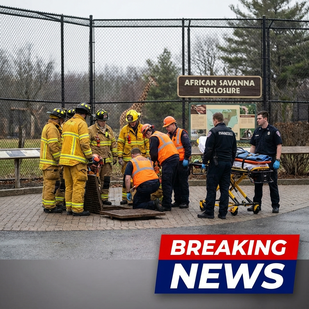 Emergency crews work to extract Tucker from the drainage system